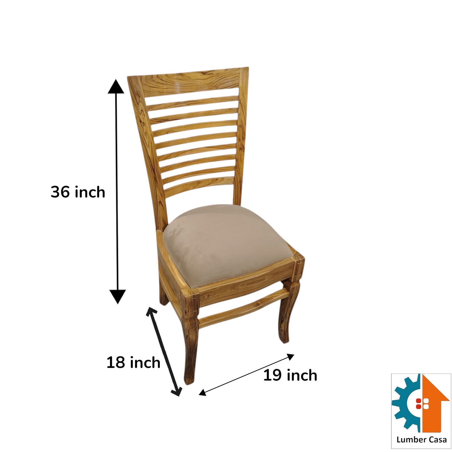 Lumber Casa Solid Wood Living Room Chair with Upholstered Seat, Ladder Back, Natural Finish, 48x46x91 cm