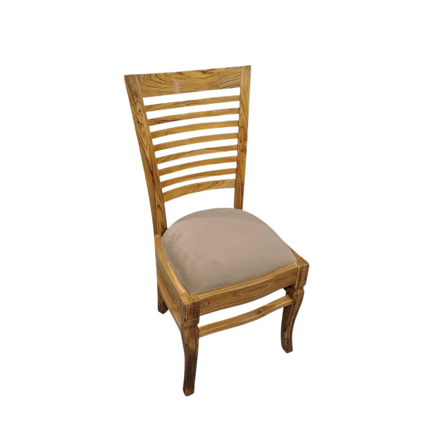Lumber Casa Solid Wood Living Room Chair with Upholstered Seat, Ladder Back, Natural Finish, 48x46x91 cm