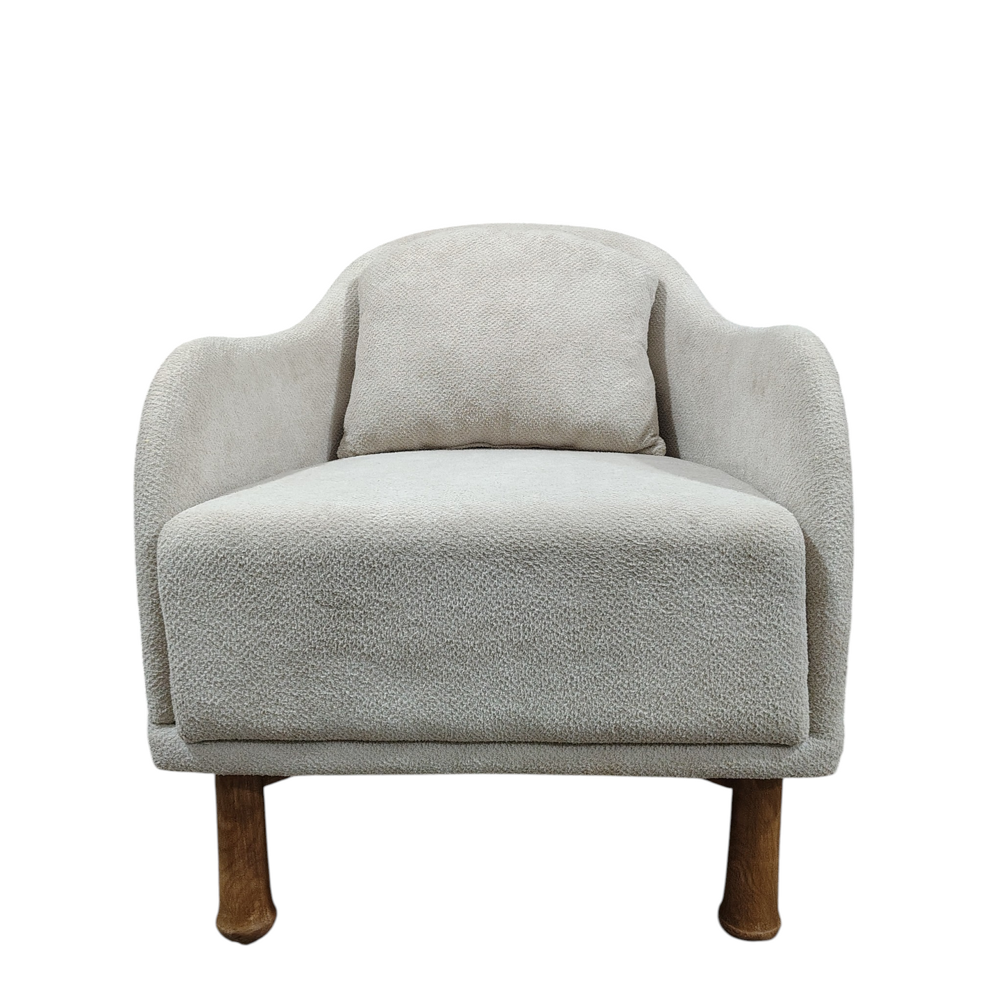 Lumber Casa Sofa Chair, Light Grey Boucle Fabric, with Lumbar Cushion, Wooden Legs, 26x26x35 Inch
