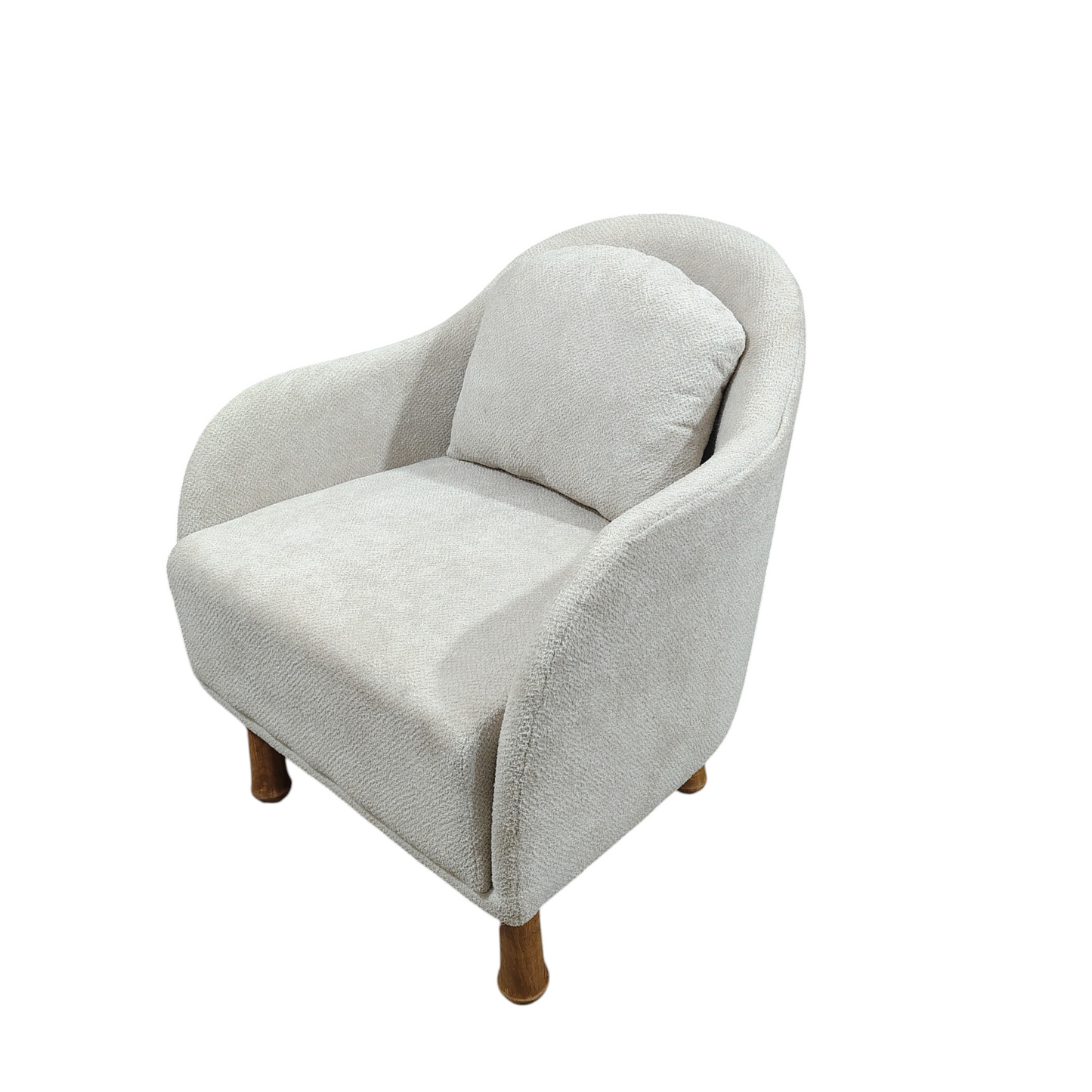 Lumber Casa Sofa Chair, Light Grey Boucle Fabric, with Lumbar Cushion, Wooden Legs, 26x26x35 Inch