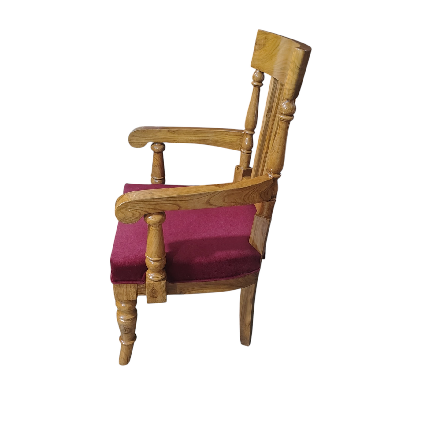 LUMBER CASA Teak Wood Armchair with Ladder Back Design, Velvet Cushioned Seat, Living Room, Polished Finish, 61x66x84 cm