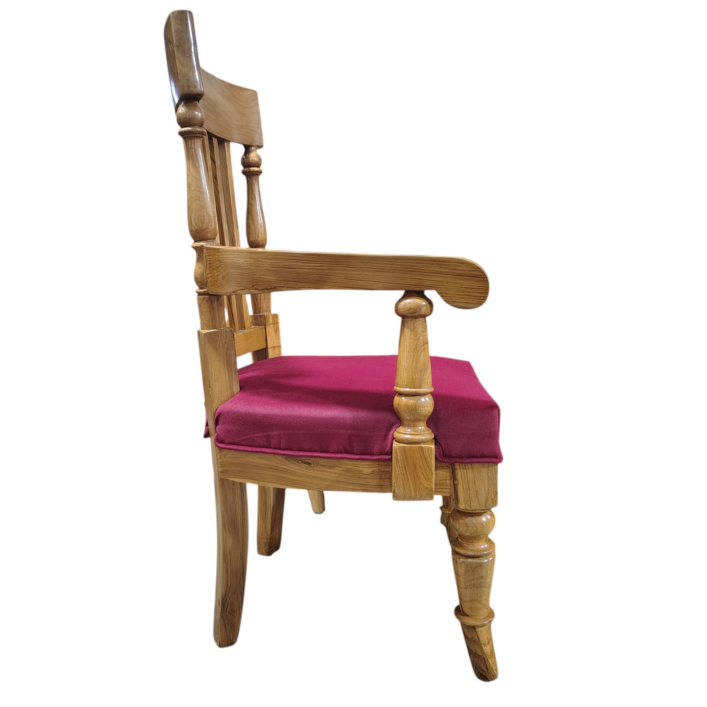 LUMBER CASA Teak Wood Armchair with Ladder Back Design, Velvet Cushioned Seat, Living Room, Polished Finish, 61x66x84 cm