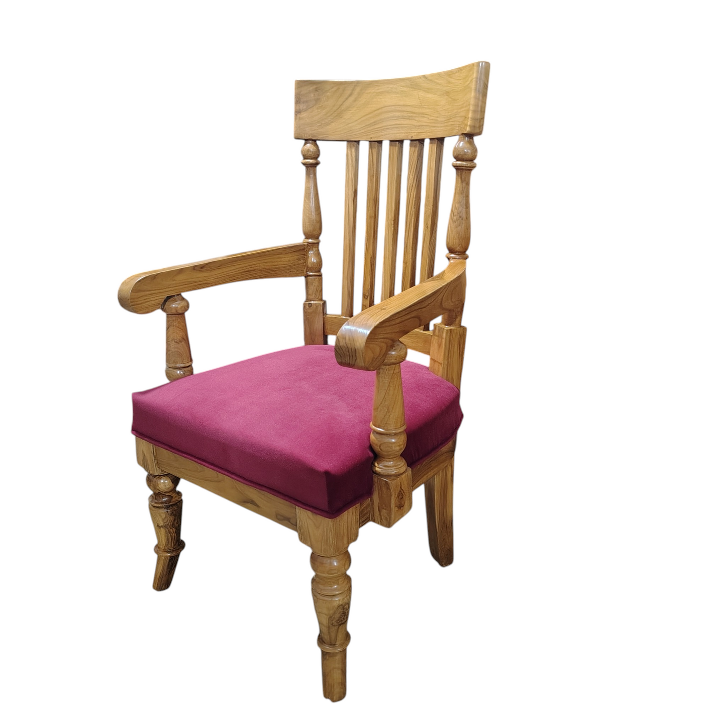 LUMBER CASA Teak Wood Armchair with Ladder Back Design, Velvet Cushioned Seat, Living Room, Polished Finish, 61x66x84 cm