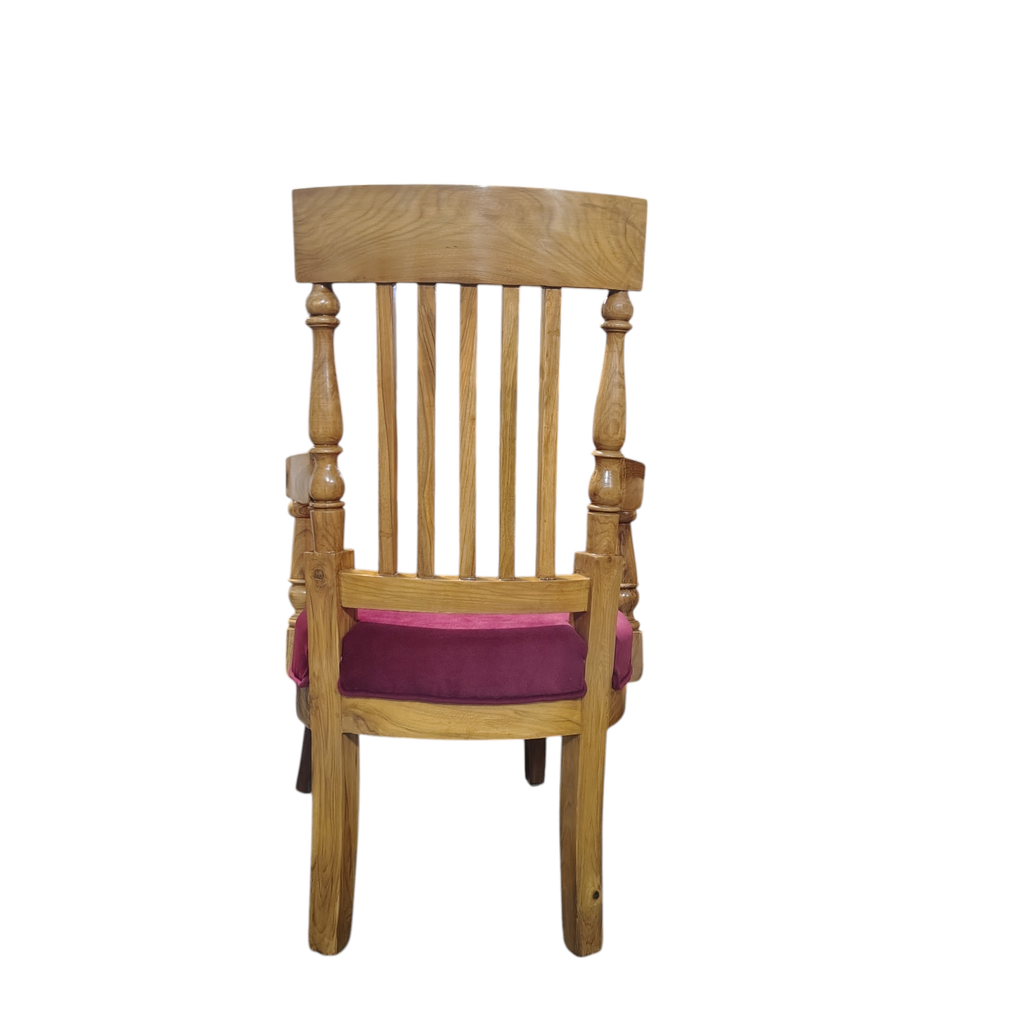 LUMBER CASA Teak Wood Armchair with Ladder Back Design, Velvet Cushioned Seat, Living Room, Polished Finish, 61x66x84 cm