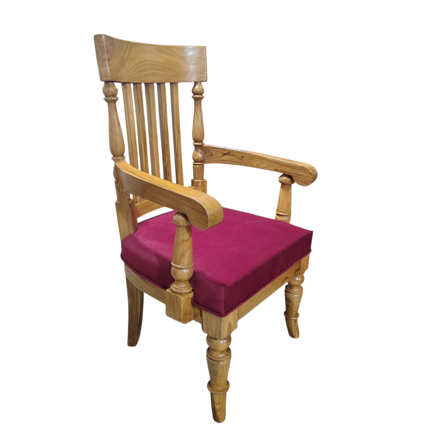 LUMBER CASA Teak Wood Armchair with Ladder Back Design, Velvet Cushioned Seat, Living Room, Polished Finish, 61x66x84 cm