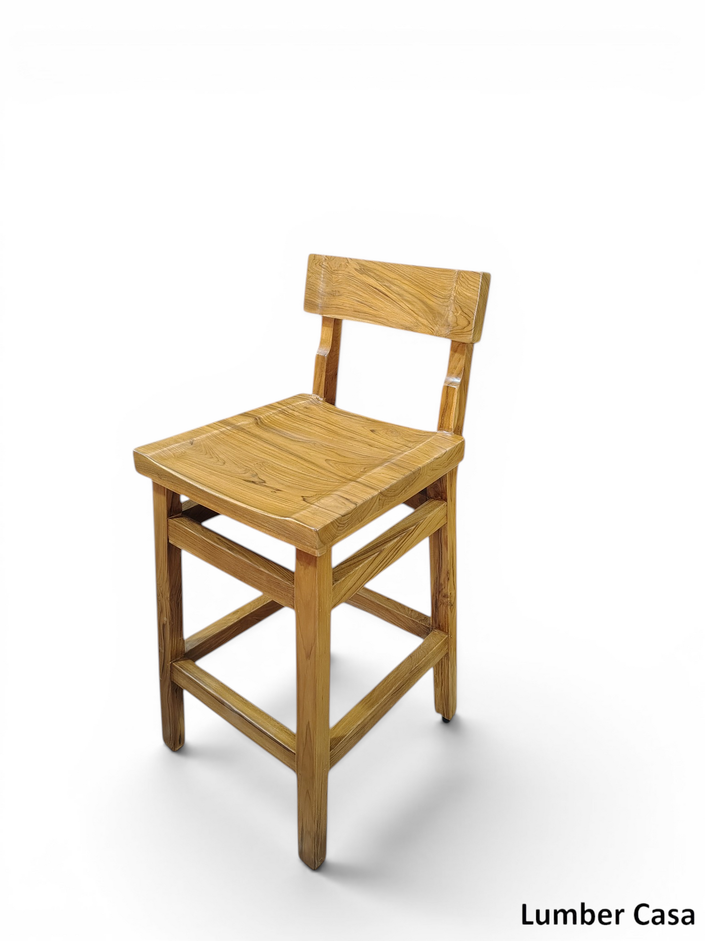 Lumber Casa Premium Solid Teak Wood Bar Chair in Natural Matt Finish | Luxury Counter Height Stool for Home and Bar Solid Wood Bar Chair (Finish Color - natural teak colour, Pre-assembled)