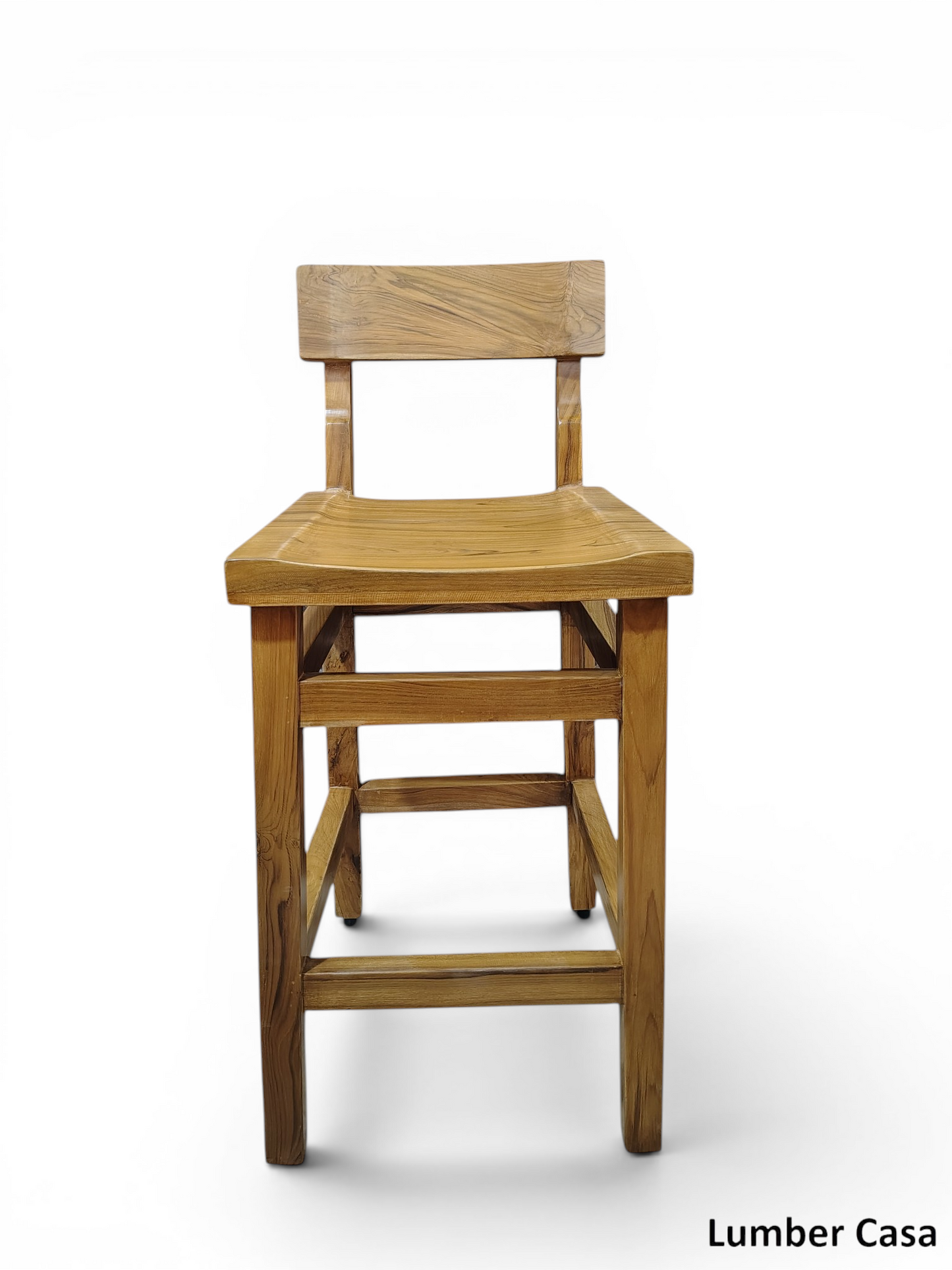 Lumber Casa Premium Solid Teak Wood Bar Chair in Natural Matt Finish | Luxury Counter Height Stool for Home and Bar Solid Wood Bar Chair (Finish Color - natural teak colour, Pre-assembled)