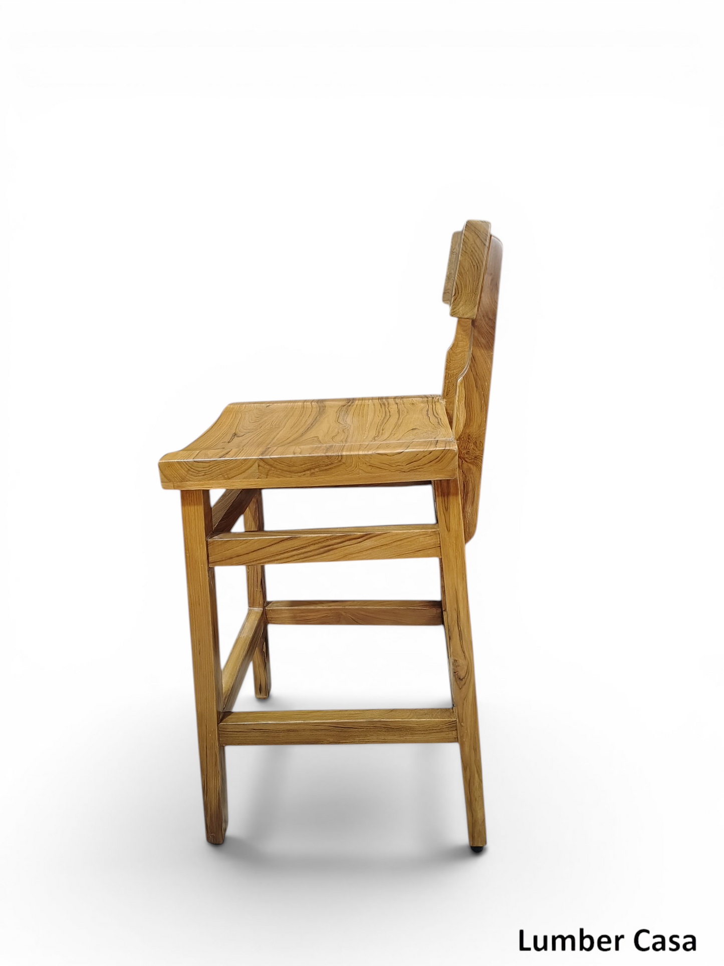Lumber Casa Premium Solid Teak Wood Bar Chair in Natural Matt Finish | Luxury Counter Height Stool for Home and Bar Solid Wood Bar Chair (Finish Color - natural teak colour, Pre-assembled)