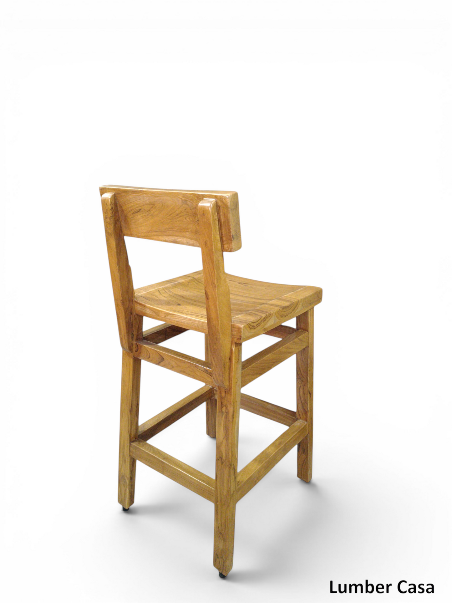 Lumber Casa Premium Solid Teak Wood Bar Chair in Natural Matt Finish | Luxury Counter Height Stool for Home and Bar Solid Wood Bar Chair (Finish Color - natural teak colour, Pre-assembled)
