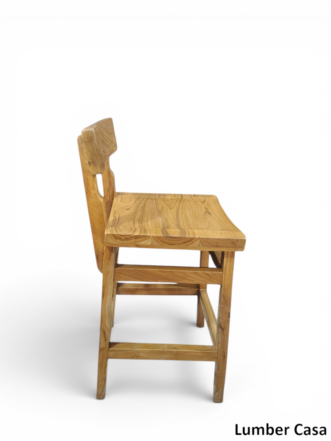 Lumber Casa Premium Solid Teak Wood Bar Chair in Natural Matt Finish | Luxury Counter Height Stool for Home and Bar Solid Wood Bar Chair (Finish Color - natural teak colour, Pre-assembled)