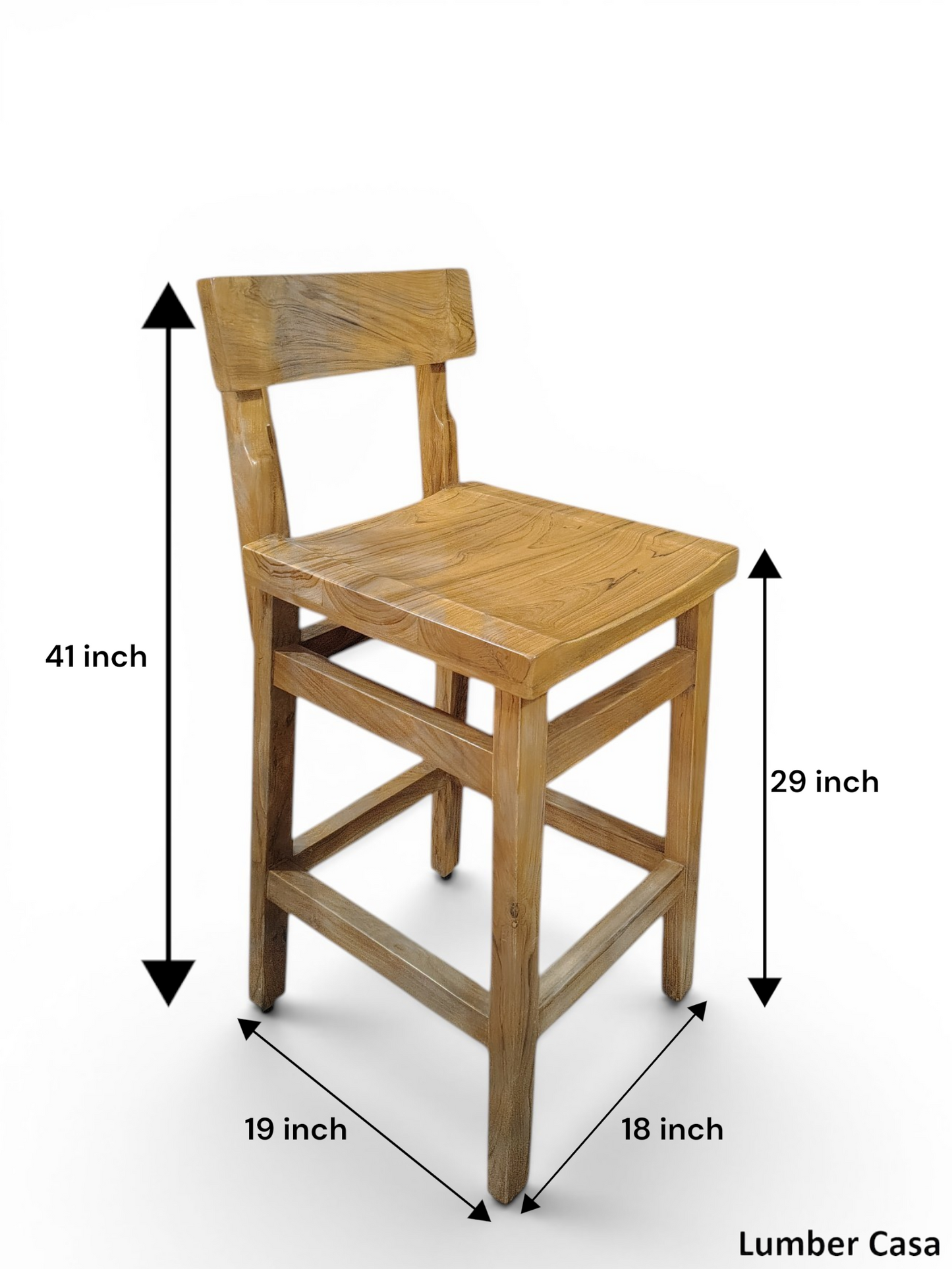 Lumber Casa Premium Solid Teak Wood Bar Chair in Natural Matt Finish | Luxury Counter Height Stool for Home and Bar Solid Wood Bar Chair (Finish Color - natural teak colour, Pre-assembled)