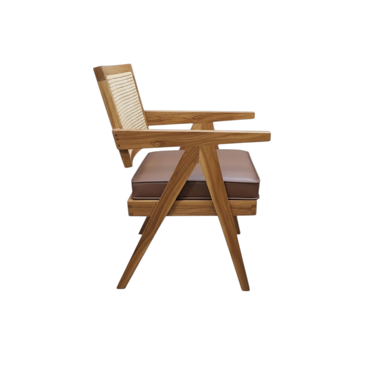 Lumber Casa Living Room Chair with Rattan Back Brown Cushion Seat Solid Wood Living Room Chair (Finish Color - LIGHT WALNUT, Pre-assembled)