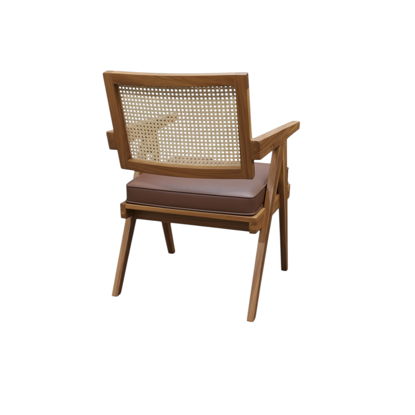 Lumber Casa Living Room Chair with Rattan Back Brown Cushion Seat Solid Wood Living Room Chair (Finish Color - LIGHT WALNUT, Pre-assembled)
