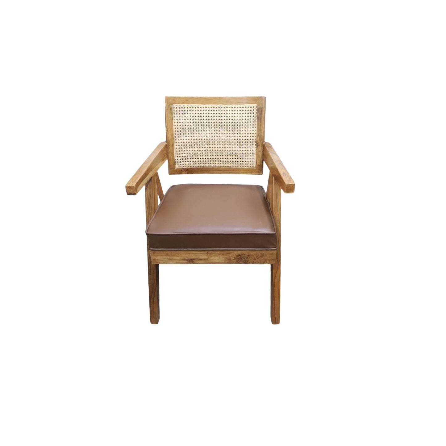 Lumber Casa Living Room Chair with Rattan Back Brown Cushion Seat Solid Wood Living Room Chair (Finish Color - LIGHT WALNUT, Pre-assembled)
