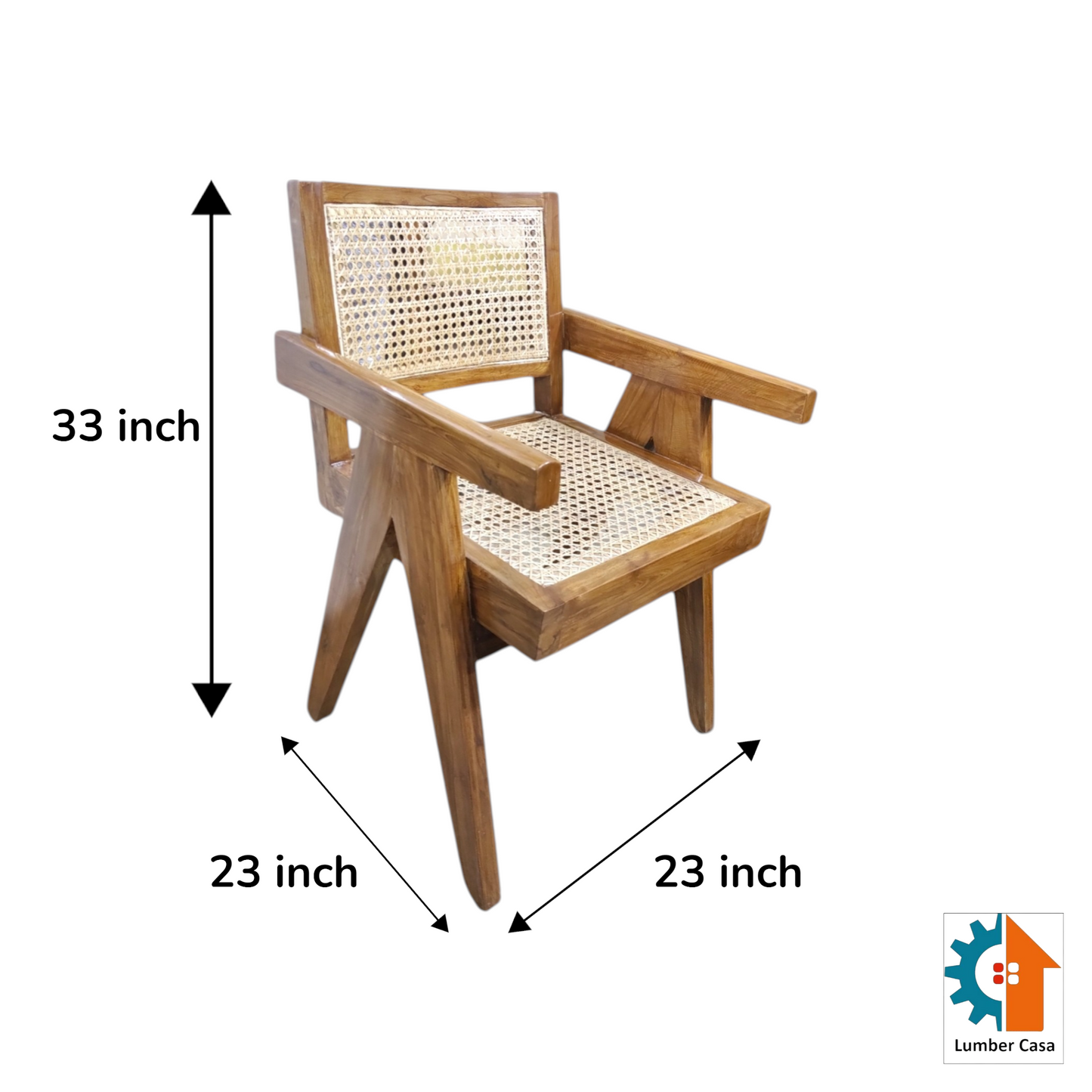 Teak Wood Armchair with Natural Rattan CANE Mid-Century Modern Living Room Solid Wood Living Room Chair (Finish Color - LIGHT WALNUT, Pre-assembled)