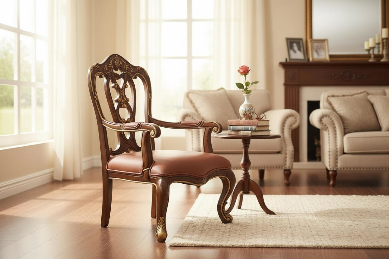 Solid Wood Living Room Carving Chair