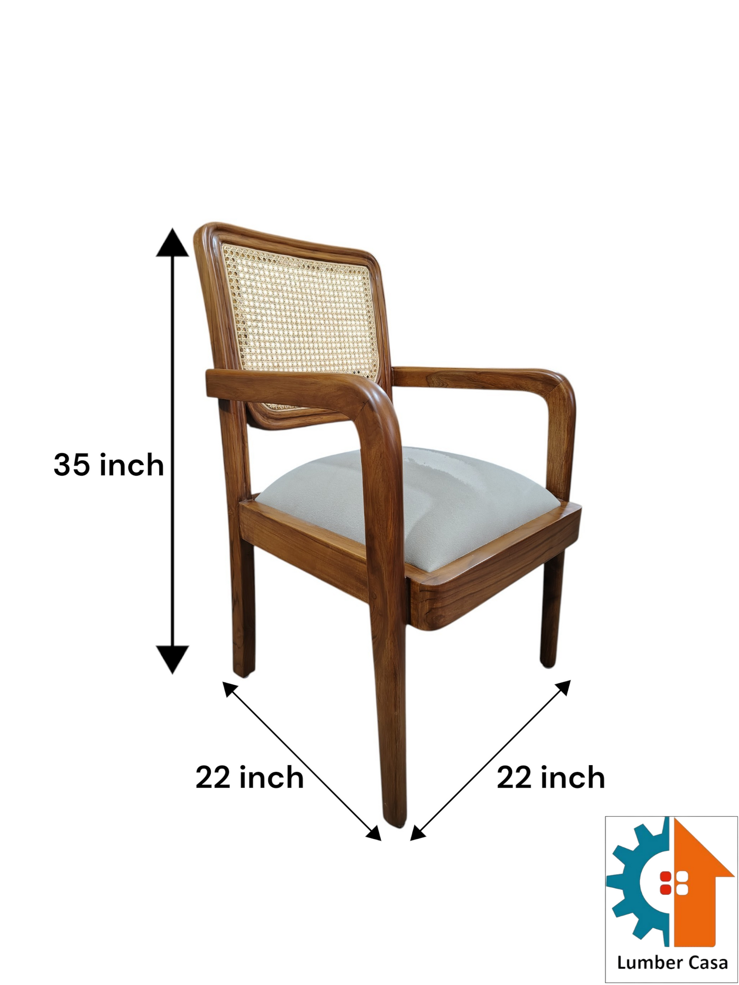 teak wood living room chair Features a woven cane backrest set in a beautifully crafted teak wood frame, blending traditional and contemporary styles.
