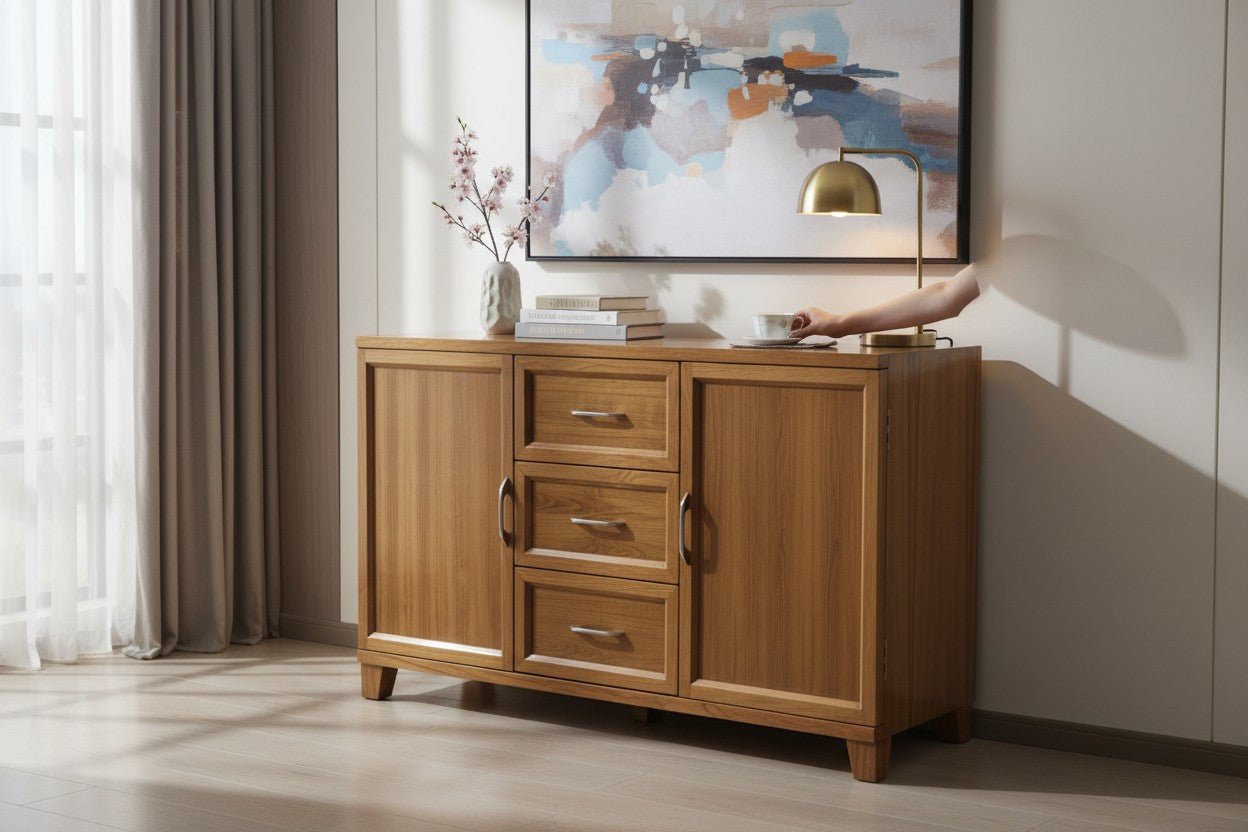 Lumber Casa Wooden Sideboard Cabinet with 3 Drawers and 2 Doors, 48x18x36 Inch