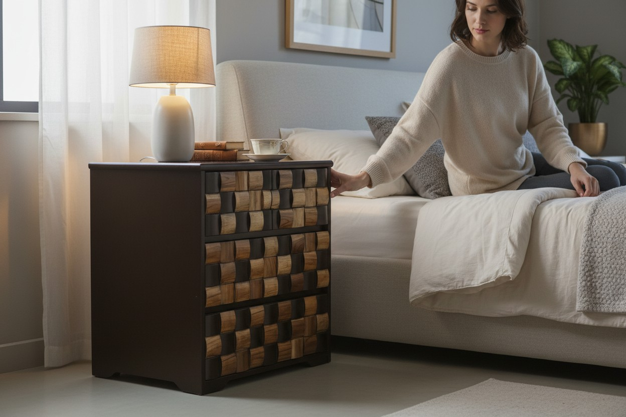 Cabinet with Checkerboard Wood Dark Brown Solid Wood Free Standing Cabinet (Finish Color - WALNUT BROWN, Door Type- Levered, Pre-assembled)