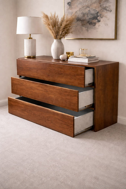 chest of drawers light walnut colour crafted from wood with glossy finish Solid Wood Free Standing Chest of Drawers (Finish Color - light walnut, Door Type- Framed Sliding, Pre-assembled)