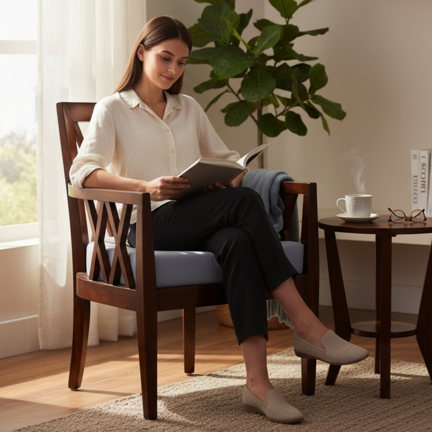 lUMBER CASA PREMINM QUALITY TEAK WOOD SOLID WOOD LIVING ROOM CHAIR (Finish Color - Walnut GLOSSY (Antique finish), Pre-assembled)