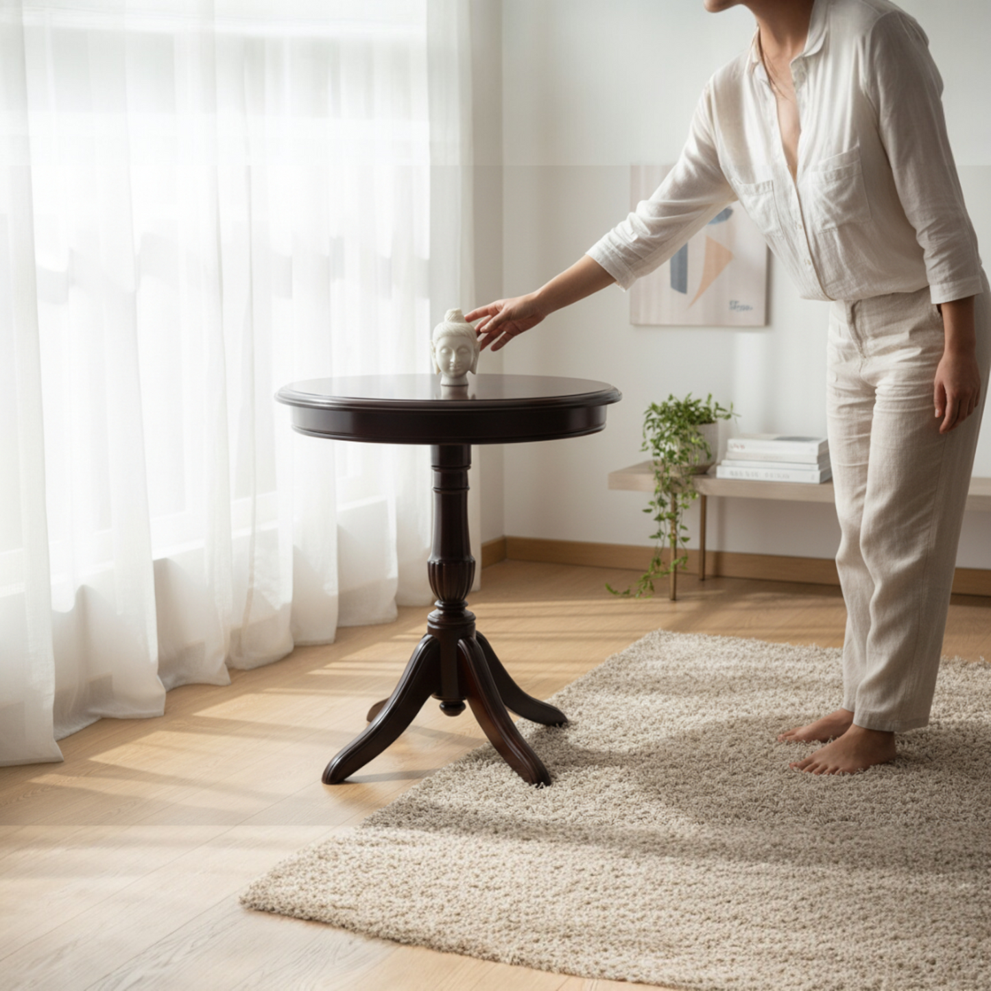 SOLID WOOD SIDE TABLE  (FINISH COLOUR - WALNUT , PRE-ASSEMBLED)