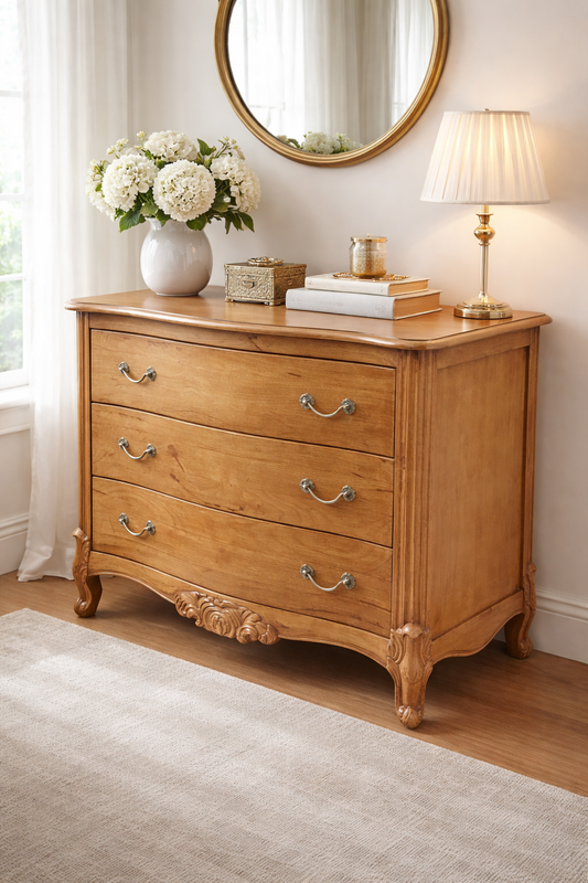 Lumber Casa 3-Drawer rubber Wood chest of drawers  (Finish Color - LIGHT WALNUT, Pre-assembled)