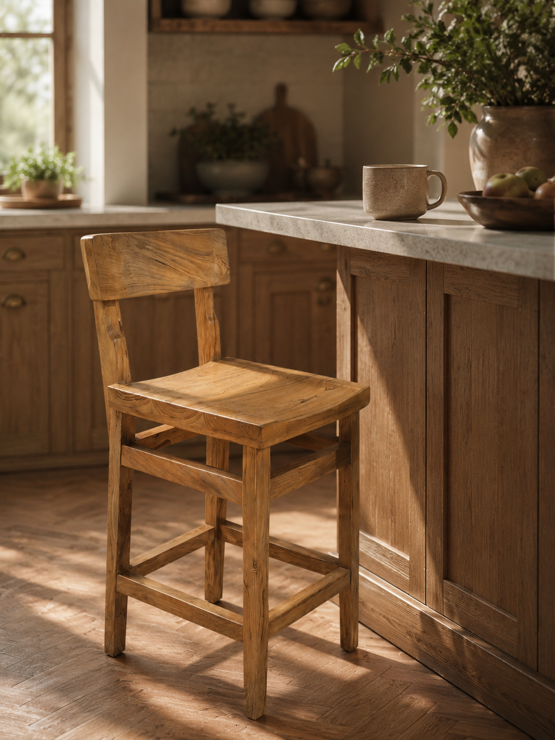 Lumber Casa Premium Solid Teak Wood Bar Chair in Natural Matt Finish | Luxury Counter Height Stool for Home and Bar Solid Wood Bar Chair (Finish Color - natural teak colour, Pre-assembled)
