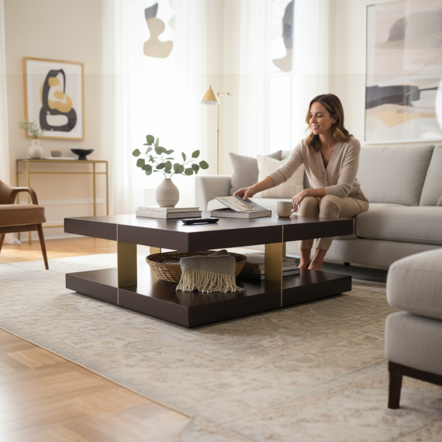 Modern Two-Tier Coffee Table with Storage Shelf