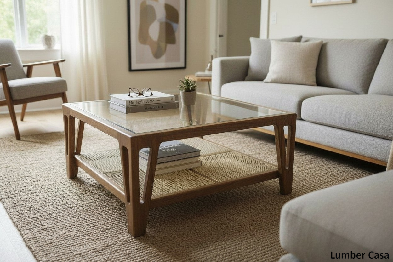 Lumber Casa Teak Wood Coffee Table with Glass Top
