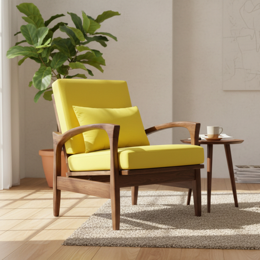 Lumber casa comfortable premium quality teak wood easy chair , solid wood living room chair (finish colour - teak natural Glossy , pre-assembled)