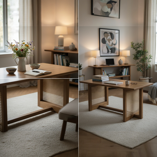Elevate Your Living Room with Our Stunning Teak Wood Coffee Table Featuring Natural Cane Weaving. The Teak Colour Matte Finish adds a Touch of Warmth and Sophistication.