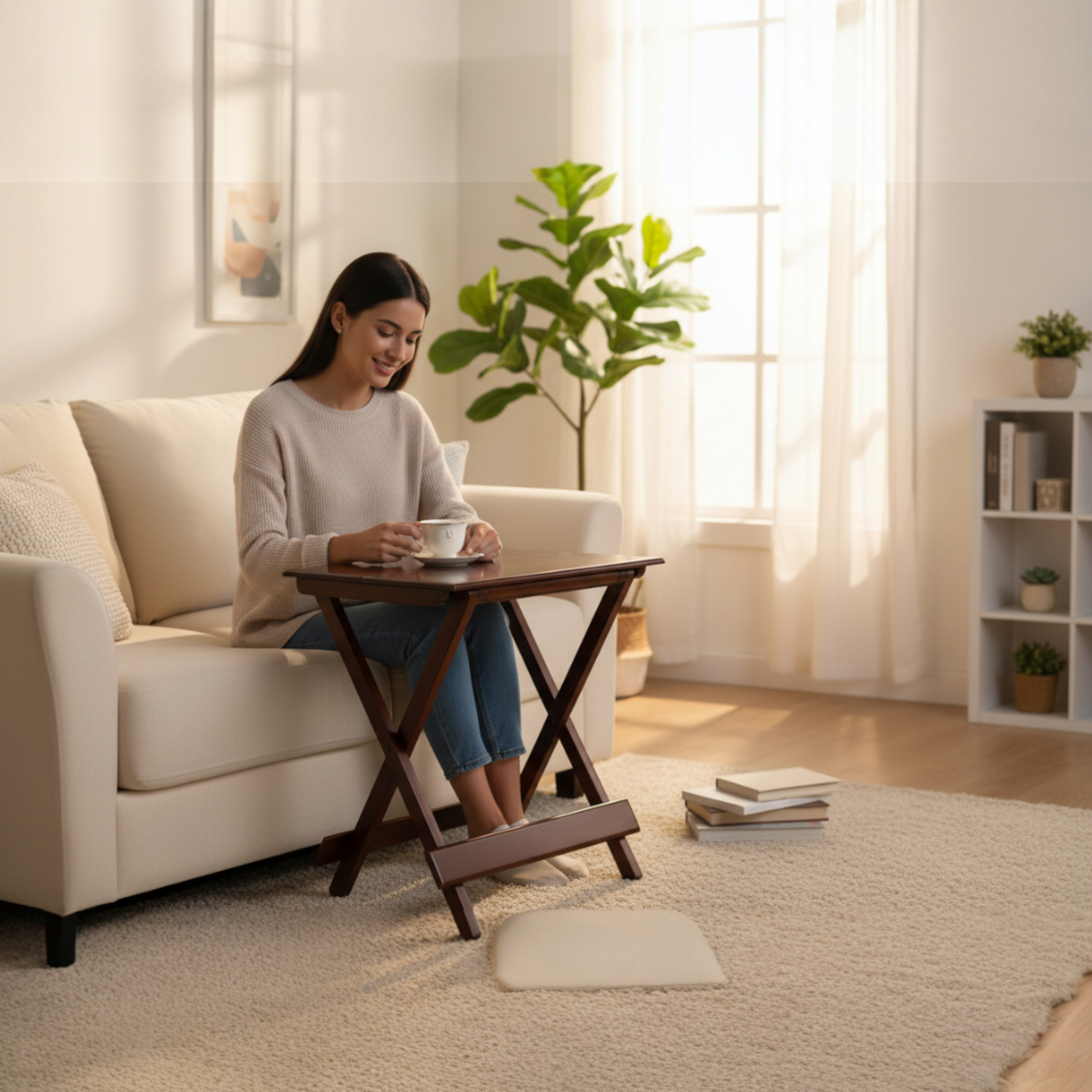 Lumber Casa Premium Teak Wood Folding Table – Durable Solid Teak Multipurpose Side Table for Living Room, Balcony, Garden & Outdoor Use