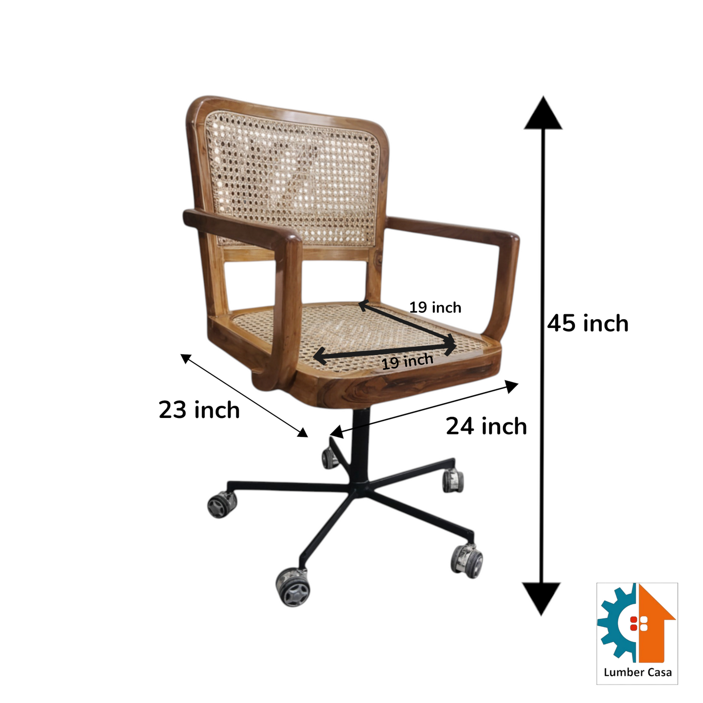 Premium Teak Wood Living Room Swivel Chair with Natural Cane Webbing, Ergonomic Armrests, and Sleek Semi-Matt Finish for Modern Interiors.