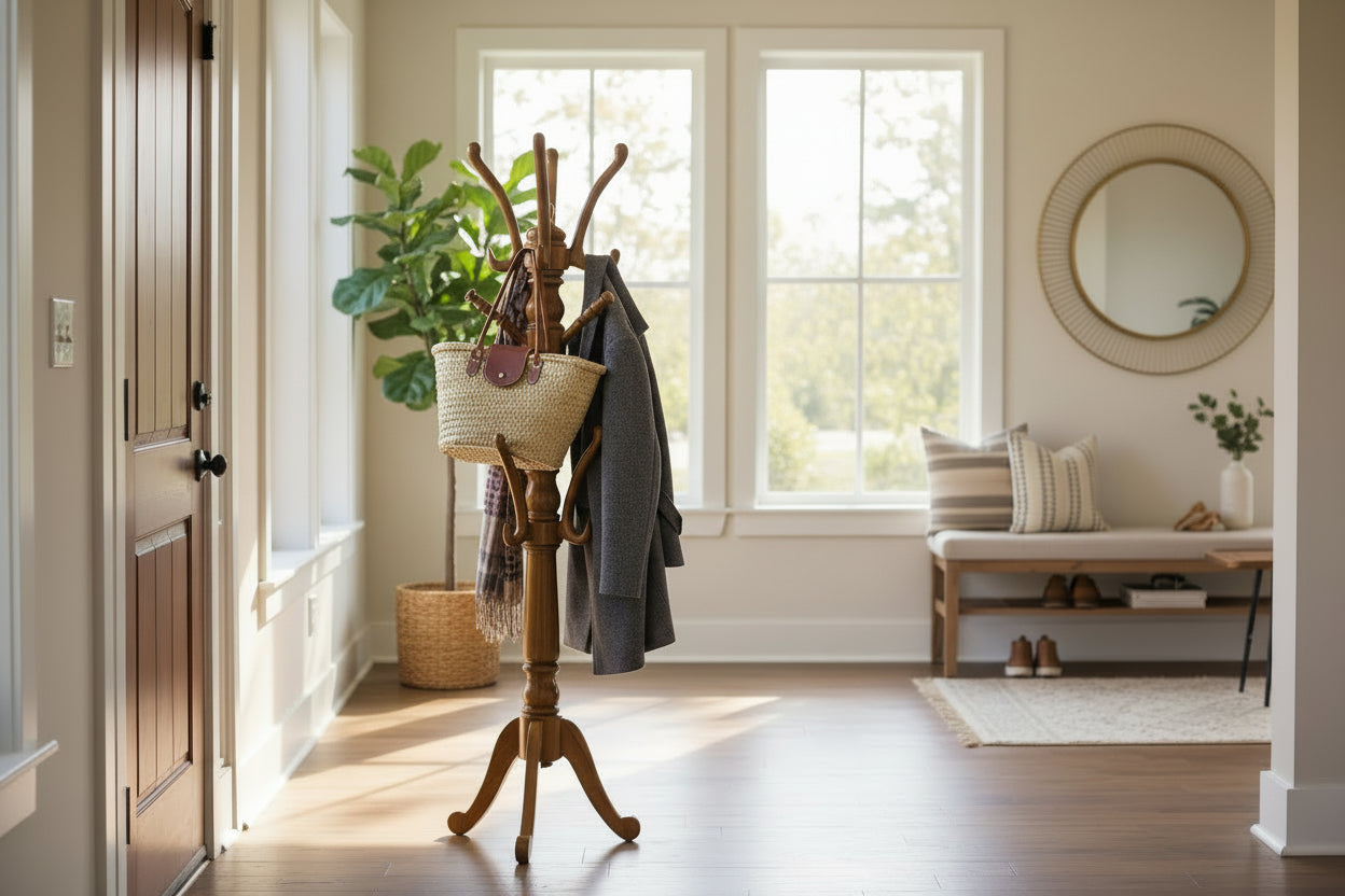 lumber casa Solid Wood Coat and Umbrella Stand (Finish Color - NATURAL TEAK COLOUR SEMI MATT, Pre-assembled)