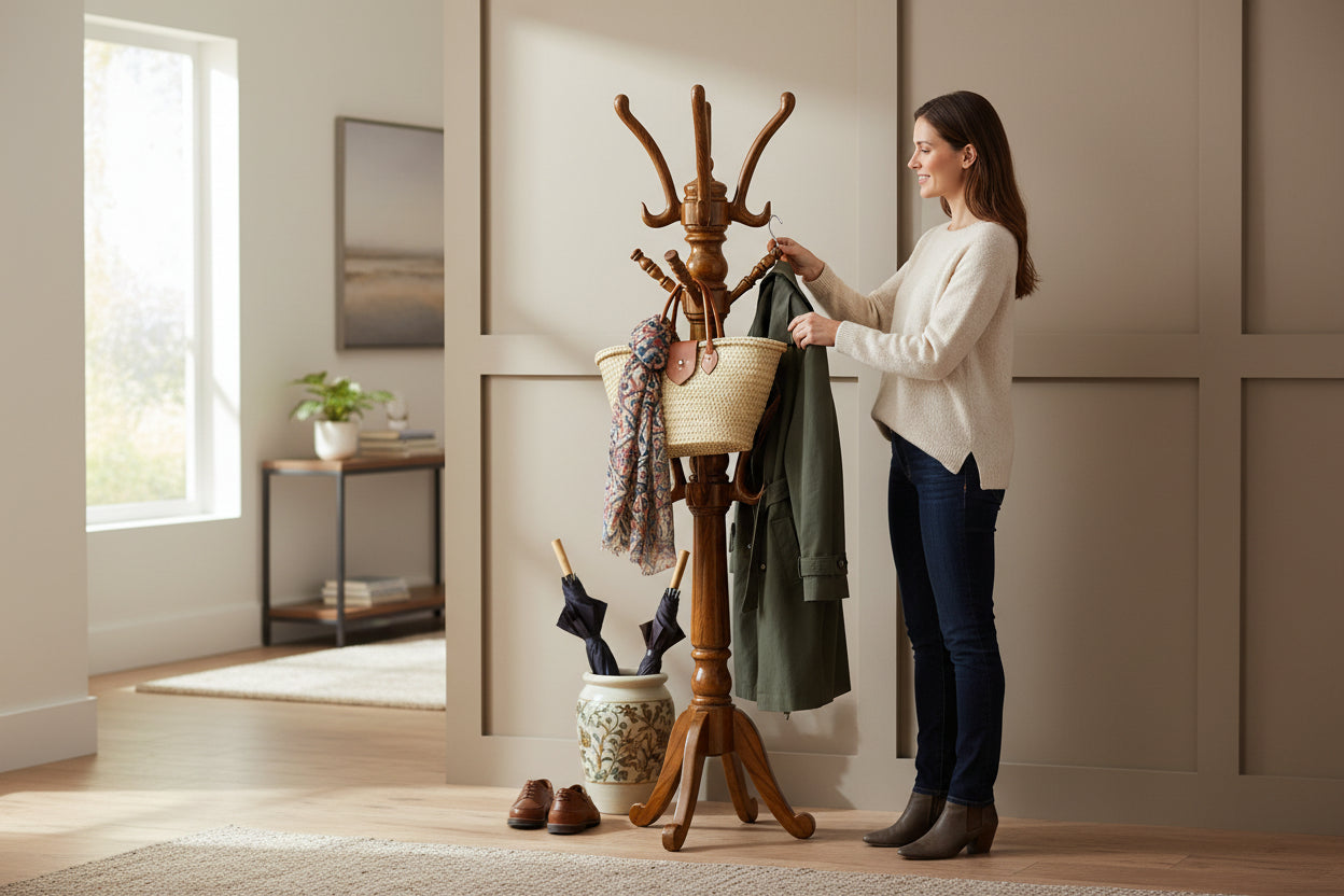 lumber casa Solid Wood Coat and Umbrella Stand (Finish Color - NATURAL TEAK COLOUR SEMI MATT, Pre-assembled)