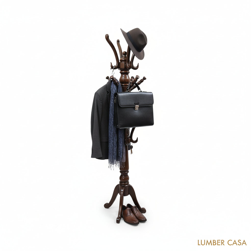 solid wood coat and umbrella stand (finish colour - teak colour semi matt finish, pre assembled