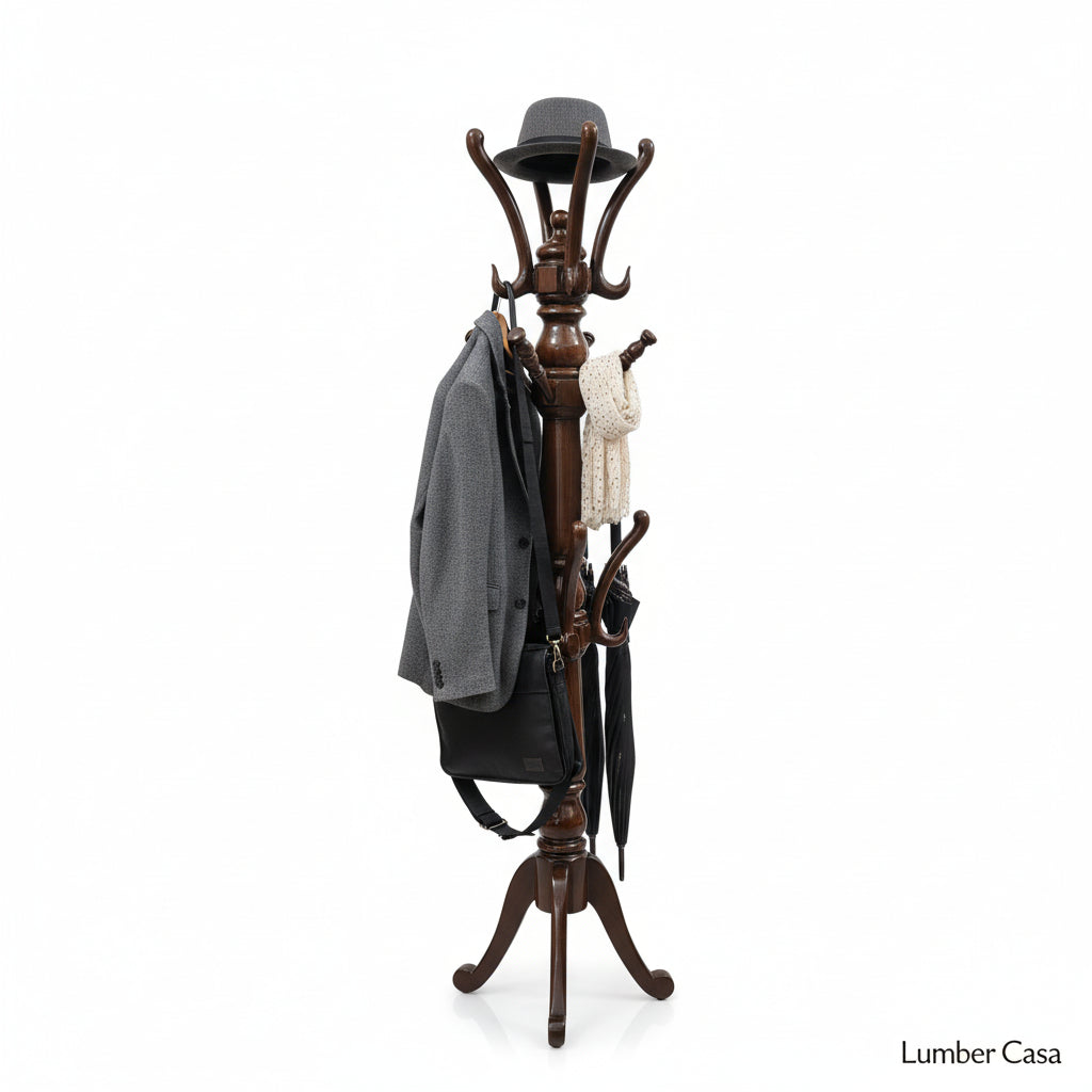 solid wood coat and umbrella stand (finish colour - teak colour semi matt finish, pre assembled