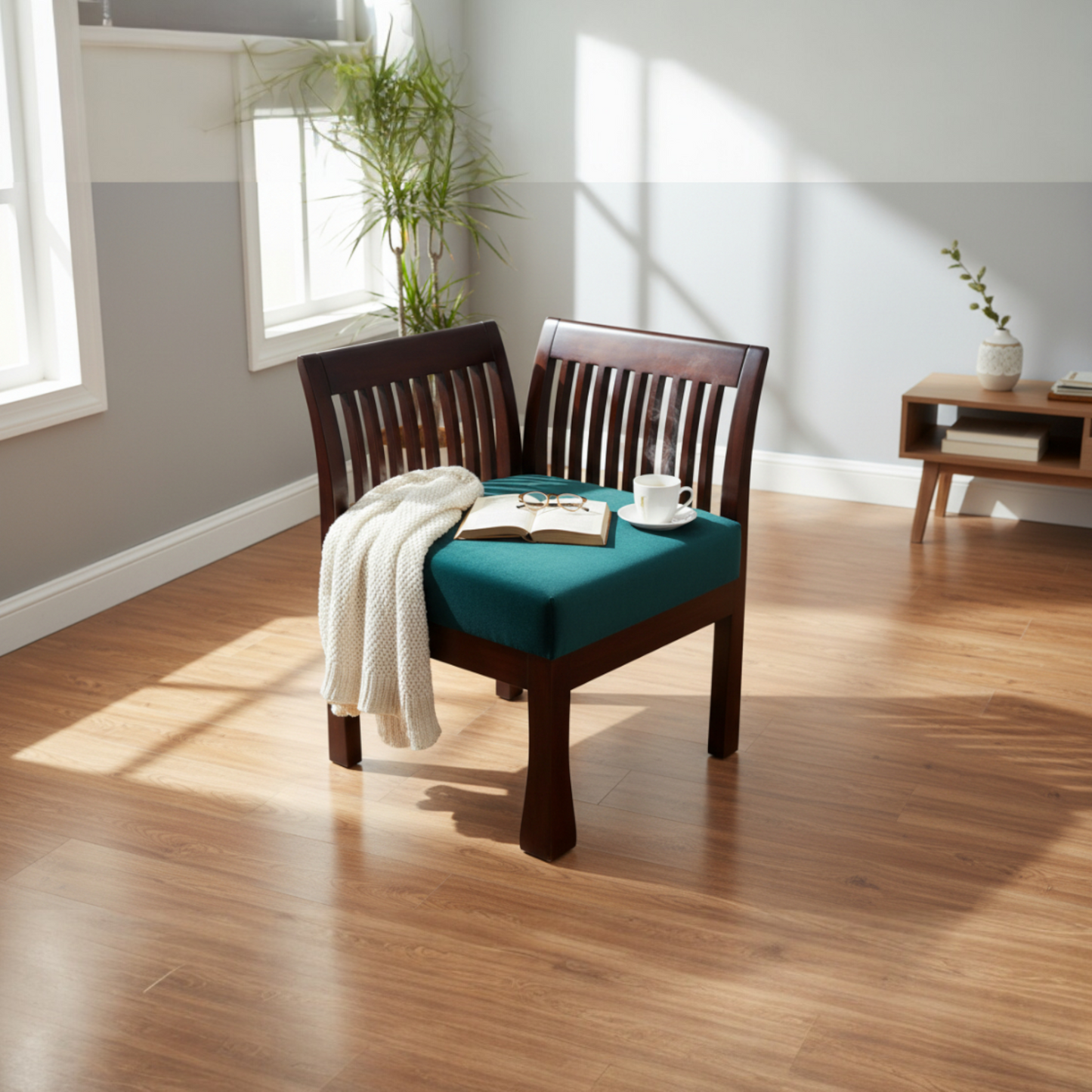 lumber casa Set of two bedroom chair compact size teak wood/ Solid Wood Living Room Chair (Finish Color - Walnut glossy, Pre-assembled)