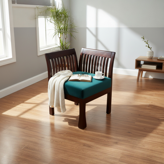 lumber casa Set of two bedroom chair compact size teak wood/ Solid Wood Living Room Chair (Finish Color - Walnut glossy, Pre-assembled)