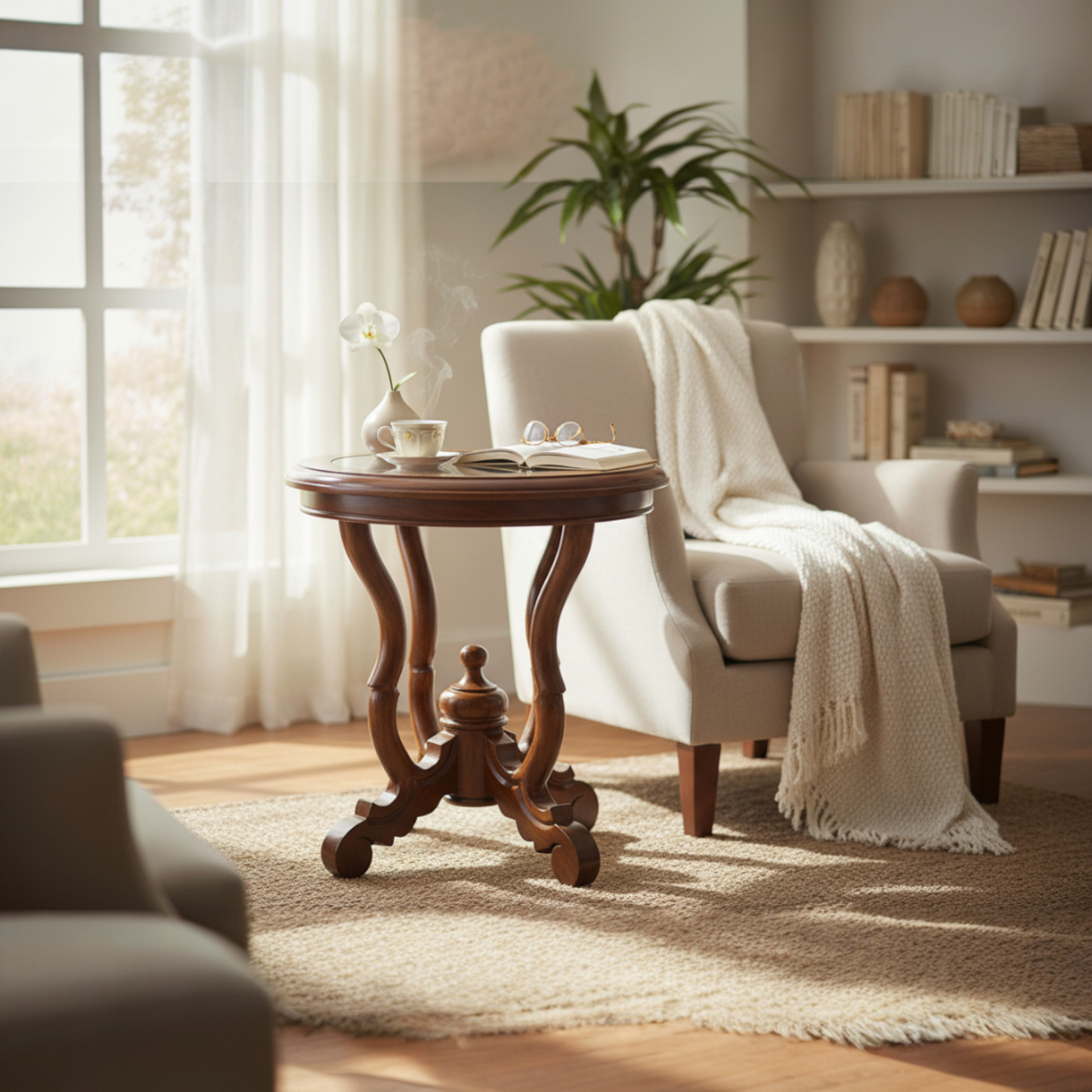 Lumber Casa Wooden Glass Top End Table, Light Walnut Finish
